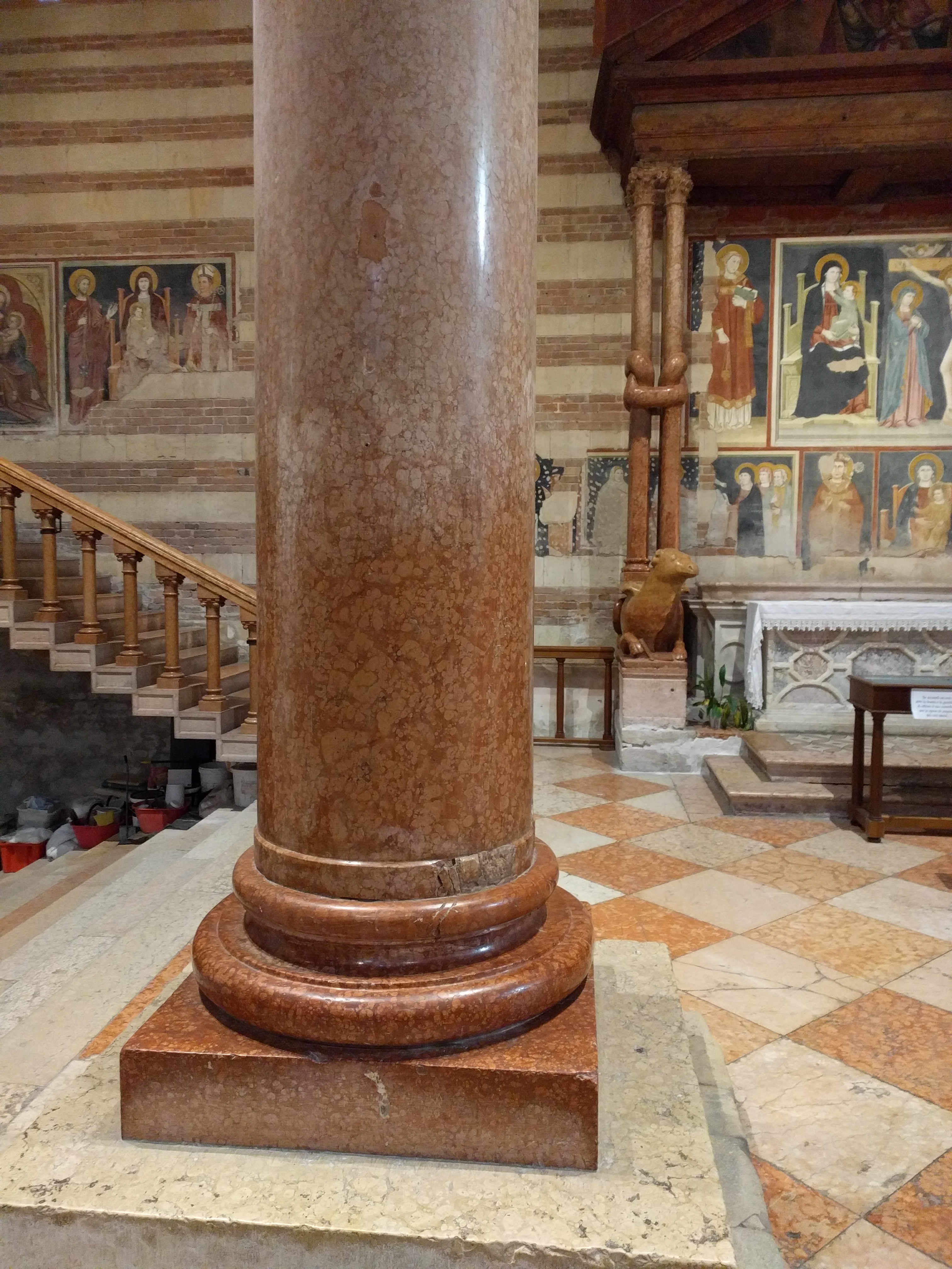 Marble column with natural patina